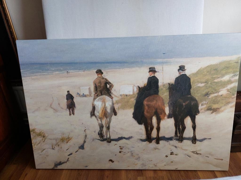 Schilderij canvas Anton Mauve paarden strand, Ophalen of Verzenden