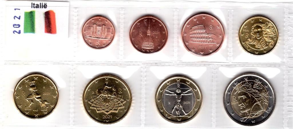 UNC set Italie 2021 - 1 cent t/m 2 euro - Transportblister, Postzegels en Munten, Munten | Europa | Euromunten, Verzenden, Italië