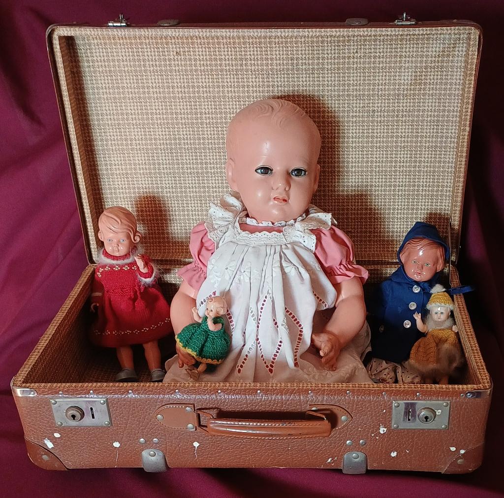 5 poppen uit jaren 50'     58 -29-26-15-12 cm, Antiek en Kunst, Ophalen of Verzenden