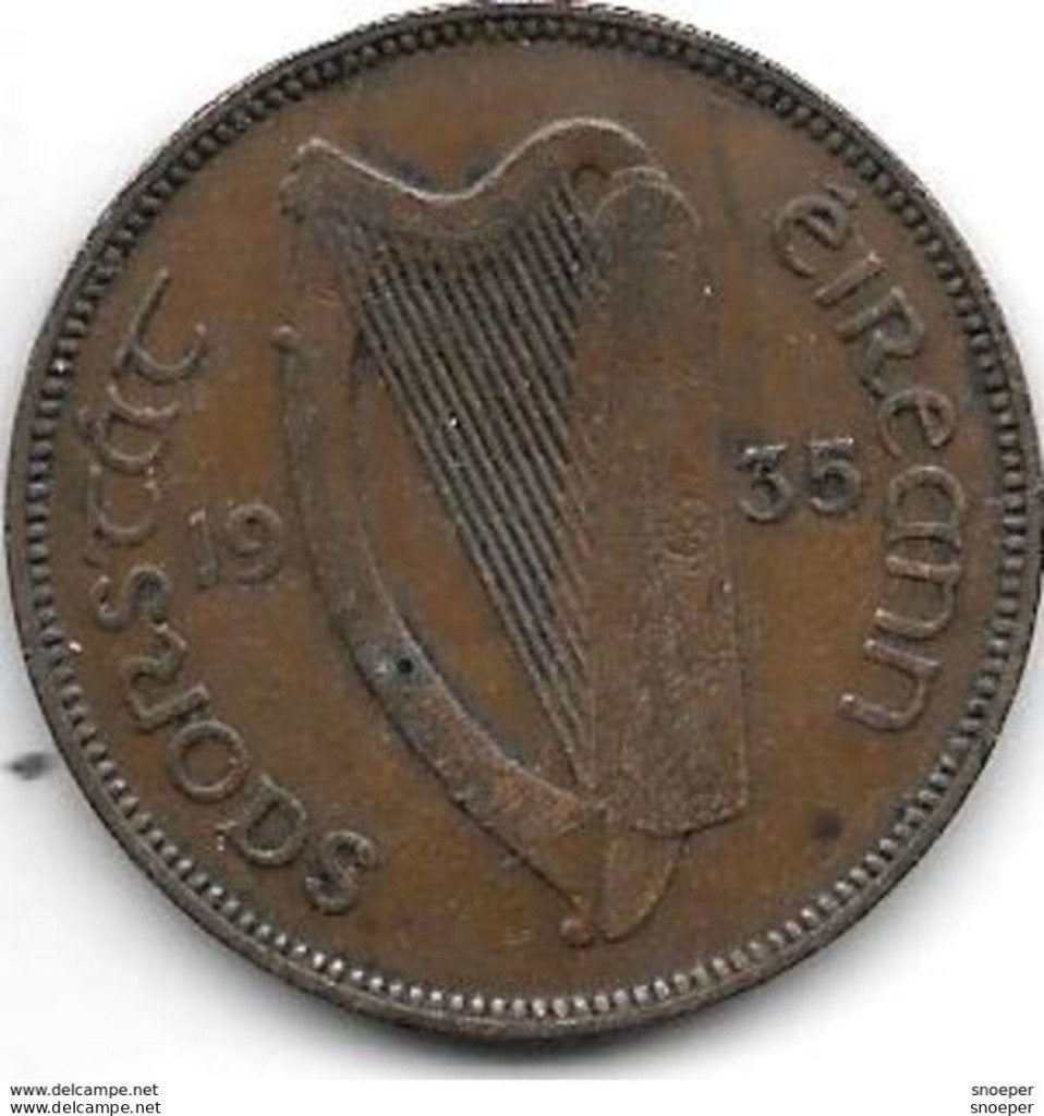 ireland 1/2 penny 1935 km 2 vf+, Verzenden, Overige landen, Losse munt