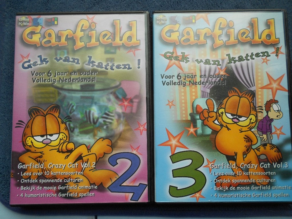 2 PC CD rom Garfield gek van katten, Spelcomputers en Games, Games | Pc, Gebruikt, Puzzel en Educatief, 1 speler, Vanaf 3 jaar
