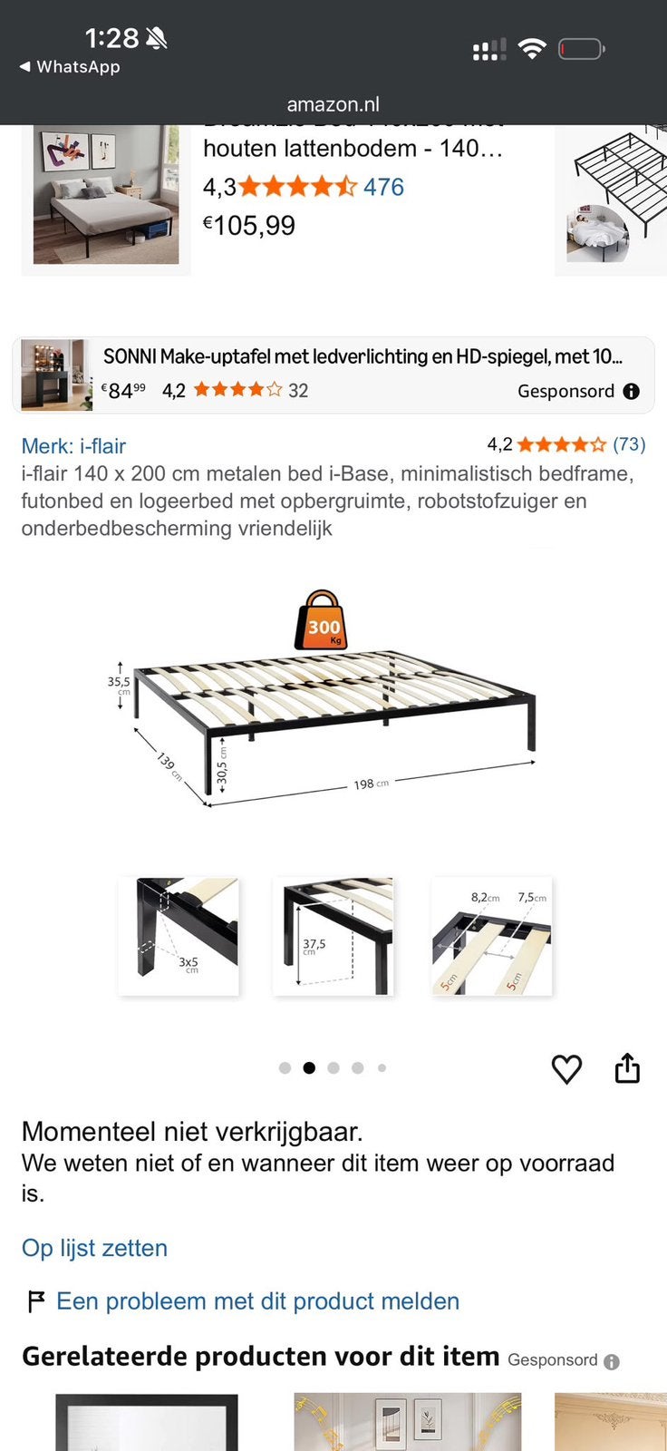 Bed base 140 x 200, Ophalen, Zo goed als nieuw