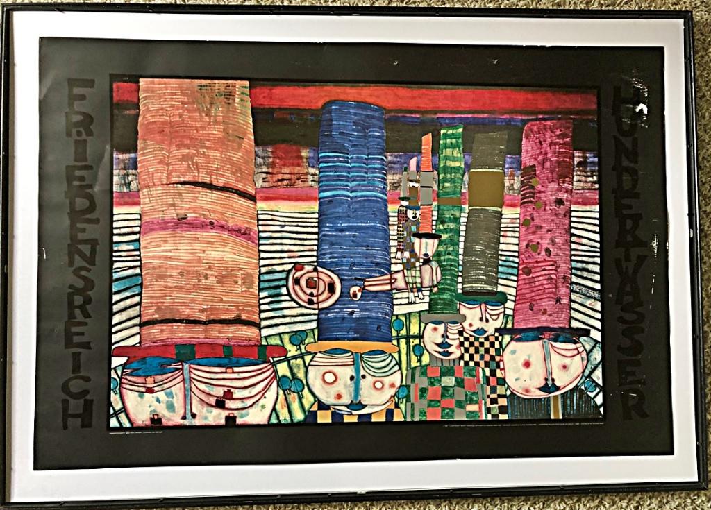 POSTER HUNDERTWASSER, Verzamelen, Ophalen, Gebruikt, A1 t/m A3, Met lijst