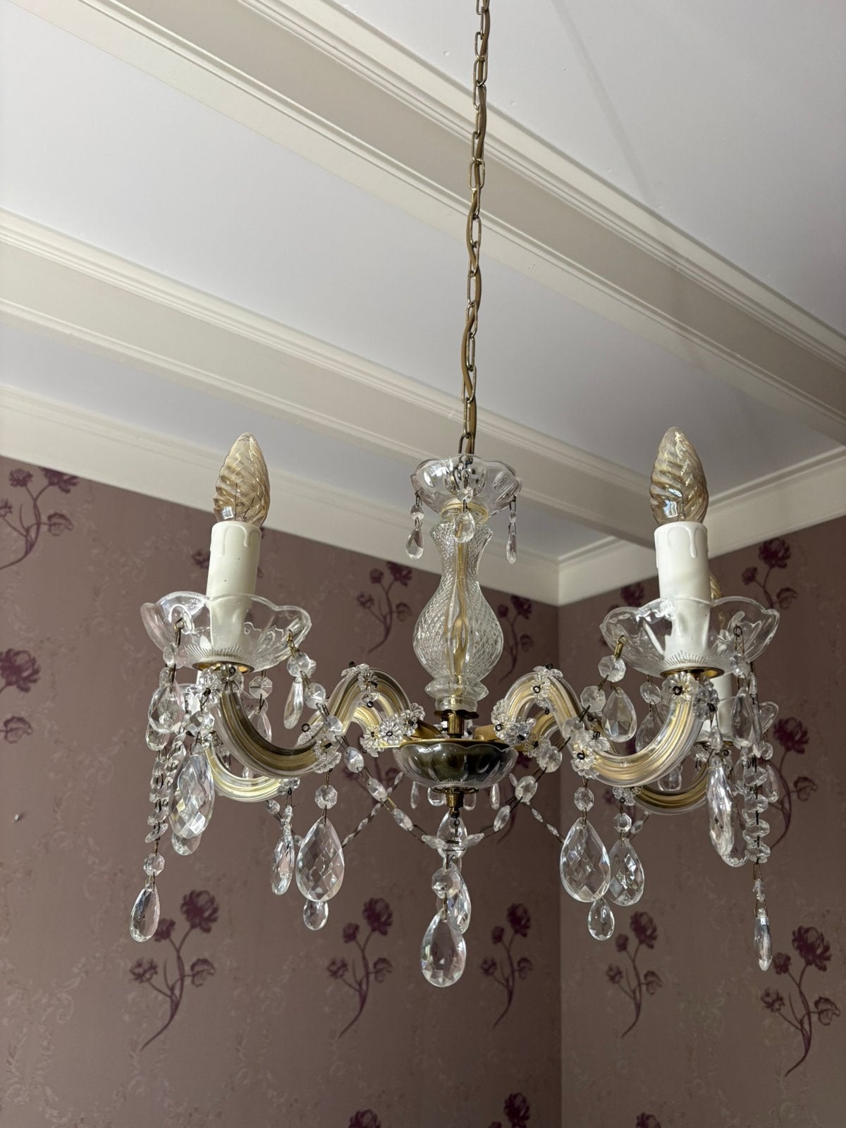 Antieke Kroonluchter, Huis en Inrichting, Lampen | Kroonluchters, Ophalen, Gebruikt, Glas, E14 (klein)