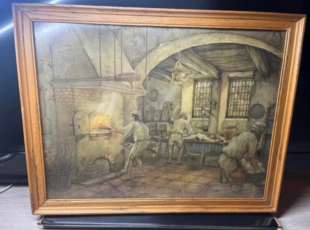 Schilderijen met lijsten en boeken van Anton Pieck., Antiek en Kunst, Kunst | Schilderijen | Klassiek, Ophalen of Verzenden