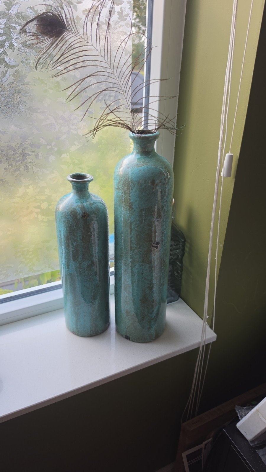 Set van 2 Brynxz vazen, turquoise/groen, Ophalen, Gebruikt, Met patroon/structuur, Steen/keramiek