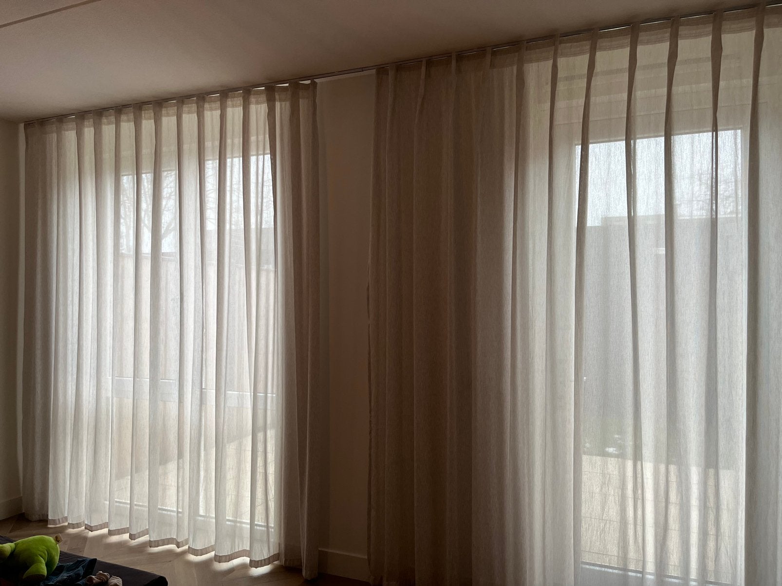 Linnenlook inbetweens vitrage gordijnen luxe nieuw japandi, Vitrage, 400 cm, Lichtdoorlatend, Beige