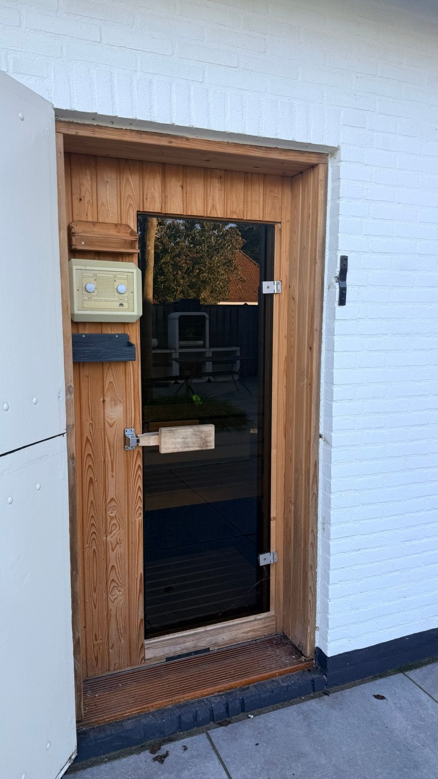 Complete Finse Sauna met glazen deur en accessoires, Ophalen, Gebruikt, Fins of Traditioneel, Complete sauna