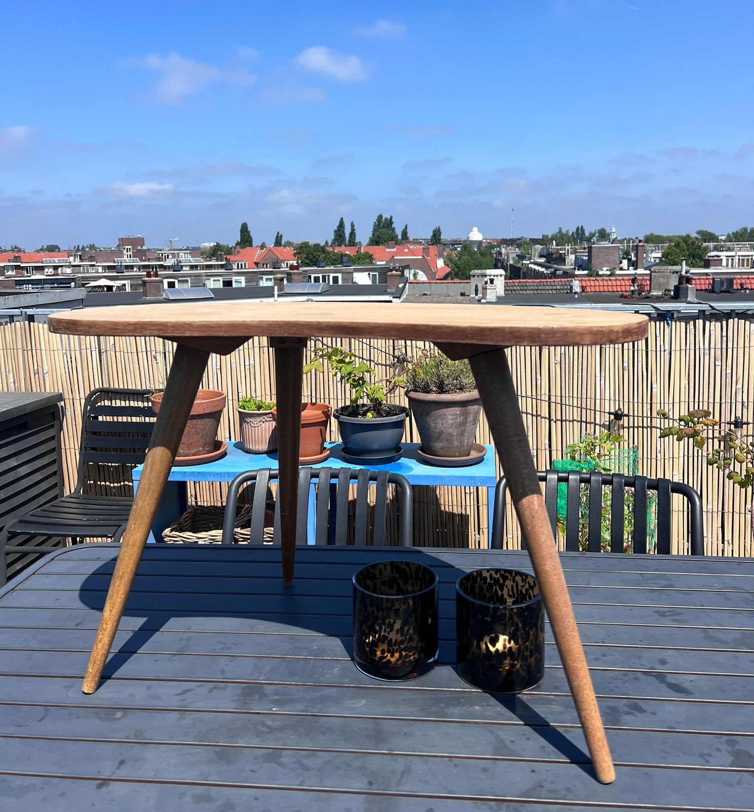 Retro niervorming jaren 50 houten salontafel, Tuin en Terras, Overkappingen, Ophalen, Zo goed als nieuw