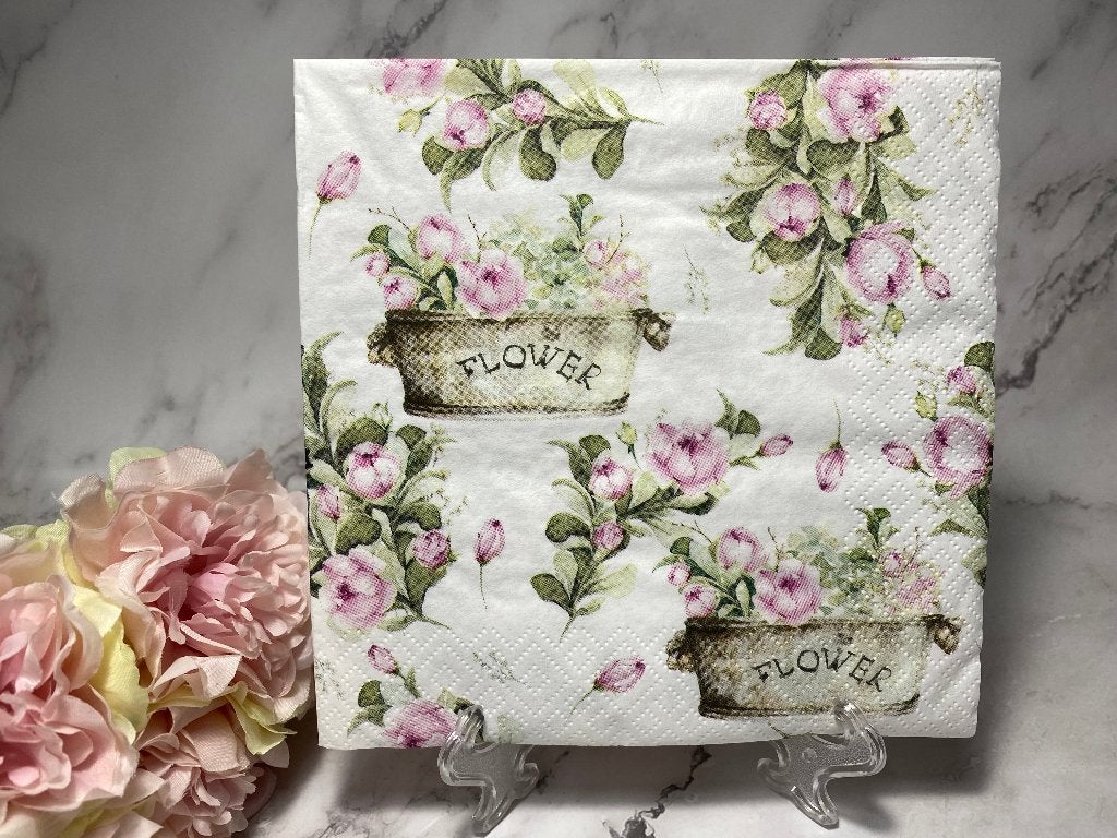 Knutsel servetten roze pioen rozen decoupage 628A, Ophalen of Verzenden, Nieuw, Knutselmateriaal