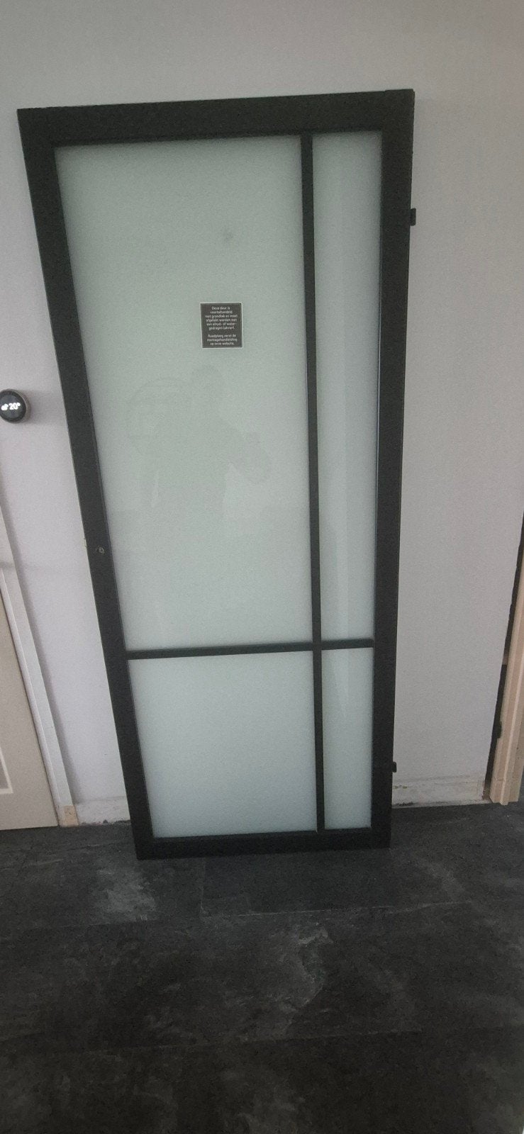 Moderne zwarte binnendeur met glas opdek., Ophalen, Gebruikt, 80 tot 100 cm, Binnendeur