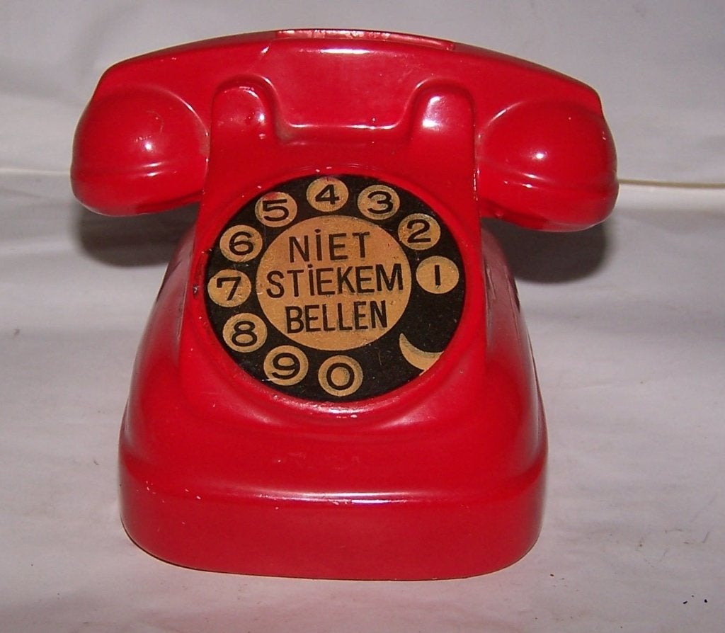 Vintage Rode Telefoon Spaarpot - "Niet Stiekem Bellen", Ophalen of Verzenden