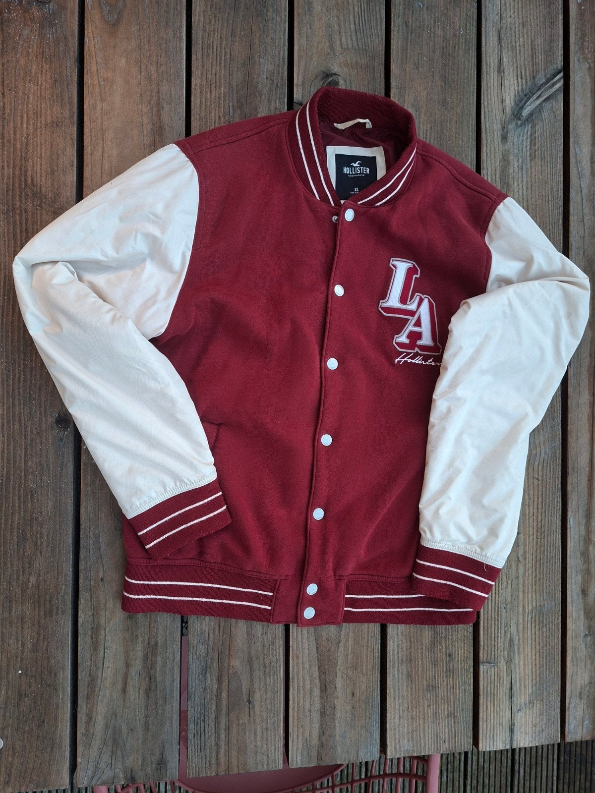 Hollister XL Vintage Baseball Jack - Bordeaux/Crème, Ophalen of Verzenden, Zo goed als nieuw, Maat 56/58 (XL), Hollister