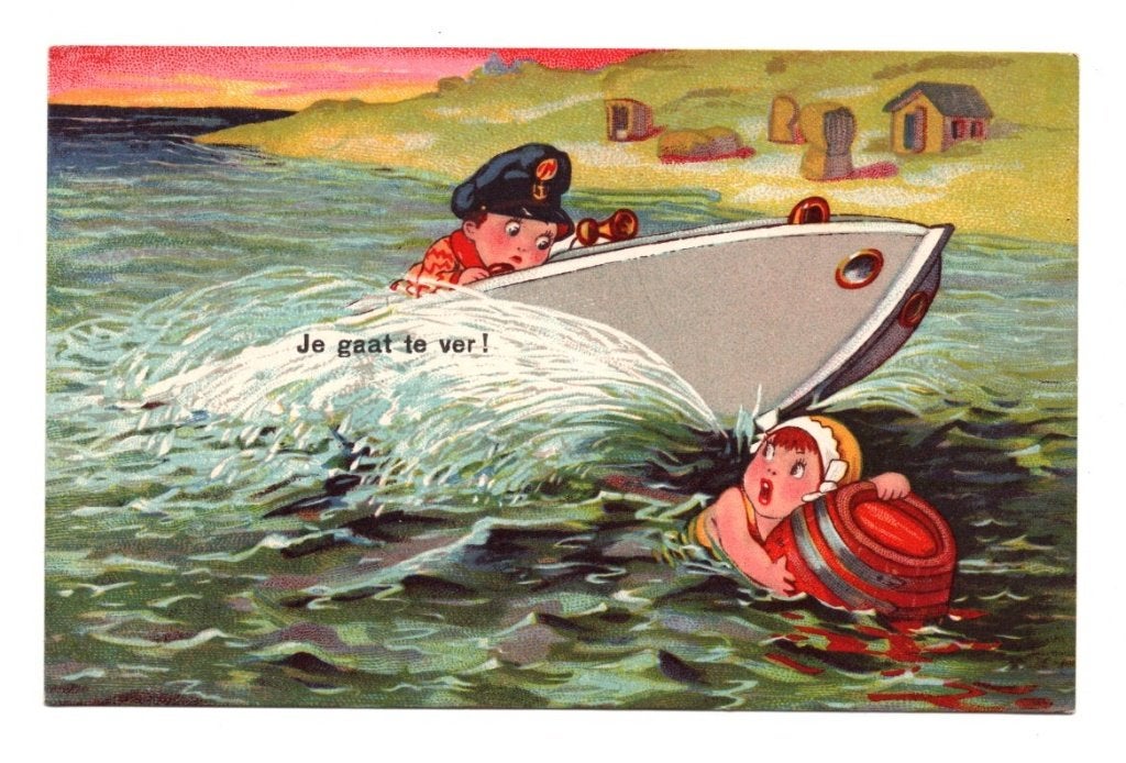 Oude Ansichtkaart Je Gaat Te Ver Speedboot Gelopen 1933, Ophalen of Verzenden, 1920 tot 1940, Gelopen, Kinderen