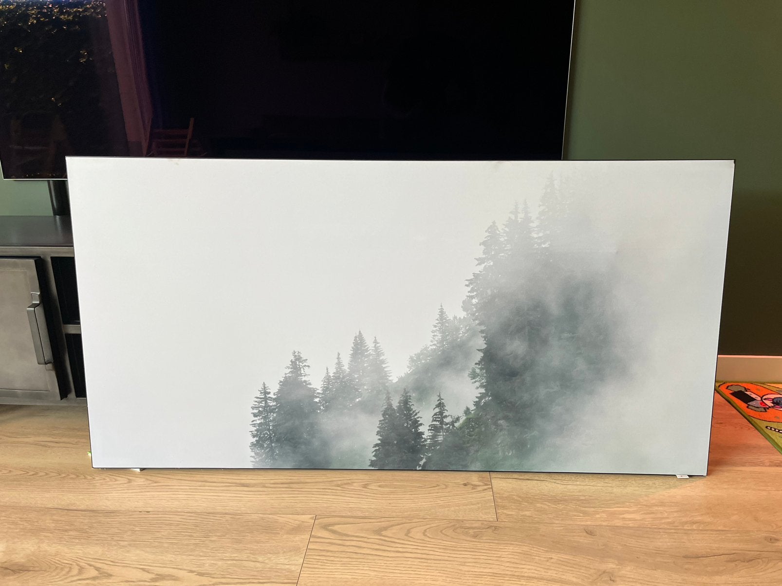 Canvas 150 x 75 — Mistig Bos — Moderne uitstraling, Ophalen of Verzenden, Zo goed als nieuw