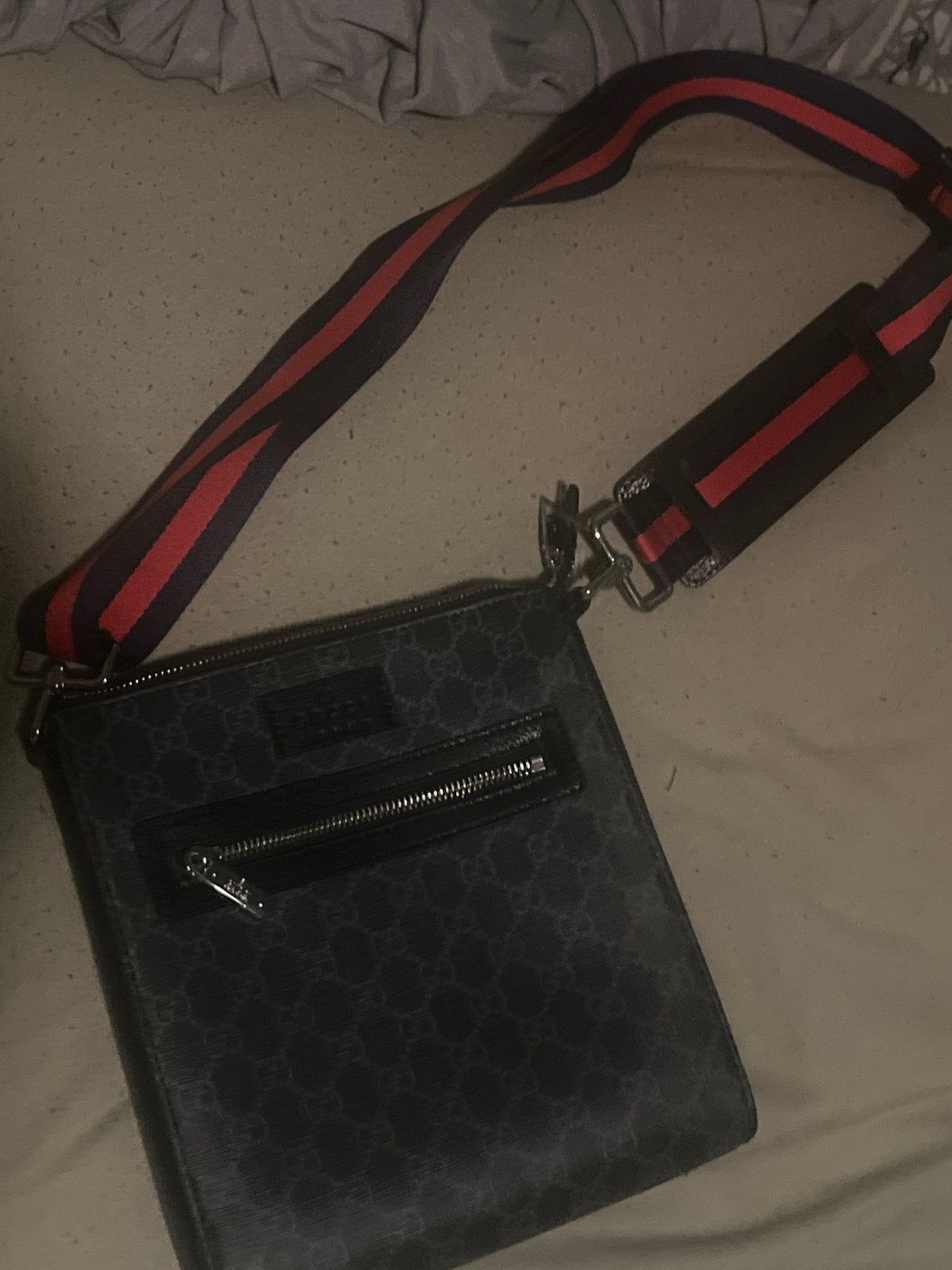 Gucci GG Supreme Messenger Tas Zwart met Webband, Overige merken, Verzenden, Zwart, Zo goed als nieuw