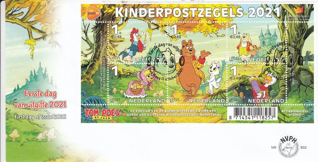 Nederland 10.46.3- 2021- Tom Poes 80 Jaar- Eerstedagenvelop, Postzegels en Munten, Verzenden, Na 1940, Gestempeld