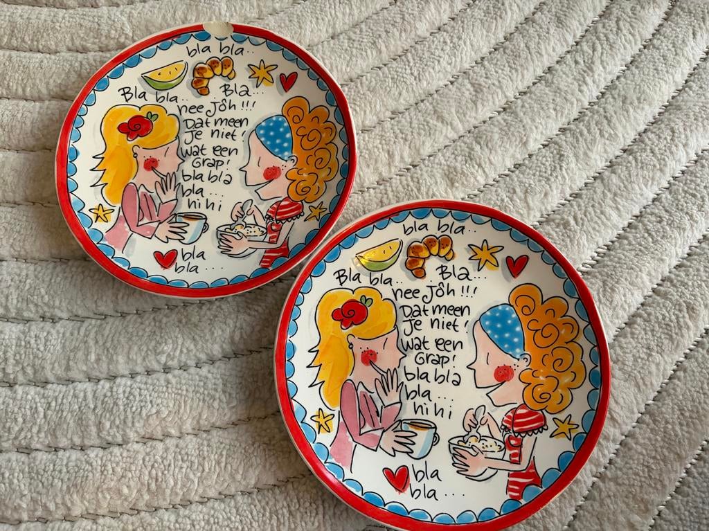 2x Blond Amsterdam ‘Even bijkletsen’ ontbijtbord rood, Huis en Inrichting, Keuken | Servies, Blond Amsterdam, Ophalen of Verzenden