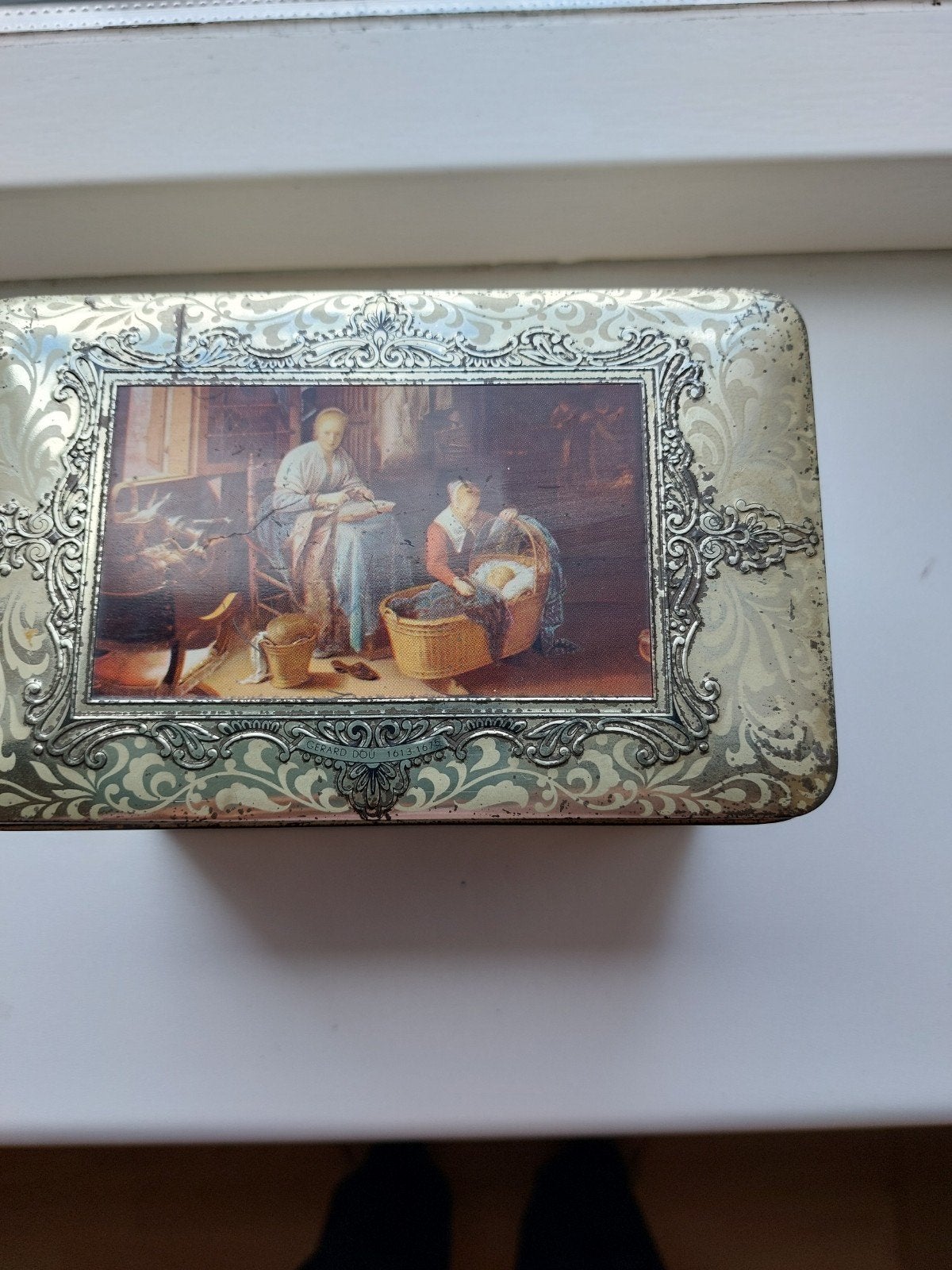 Vintage blik met afbeeldingen van bekende schilders, Ophalen of Verzenden, Gebruikt, Koek(jes)