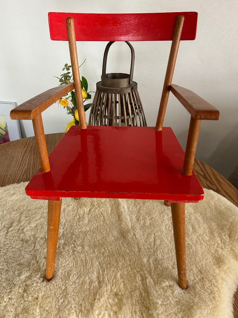 Kinderstoeltje oranje met hout kleur vintage, Huis en Inrichting, Stoelen, Ophalen, Gebruikt, Overige kleuren, Vintage kinderstoeltje
