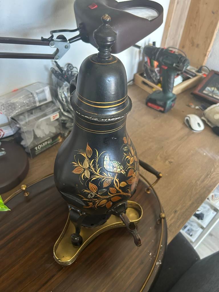 Antieke theeketel/samovar met deuk en missend kraantje, Antiek en Kunst, Ophalen of Verzenden
