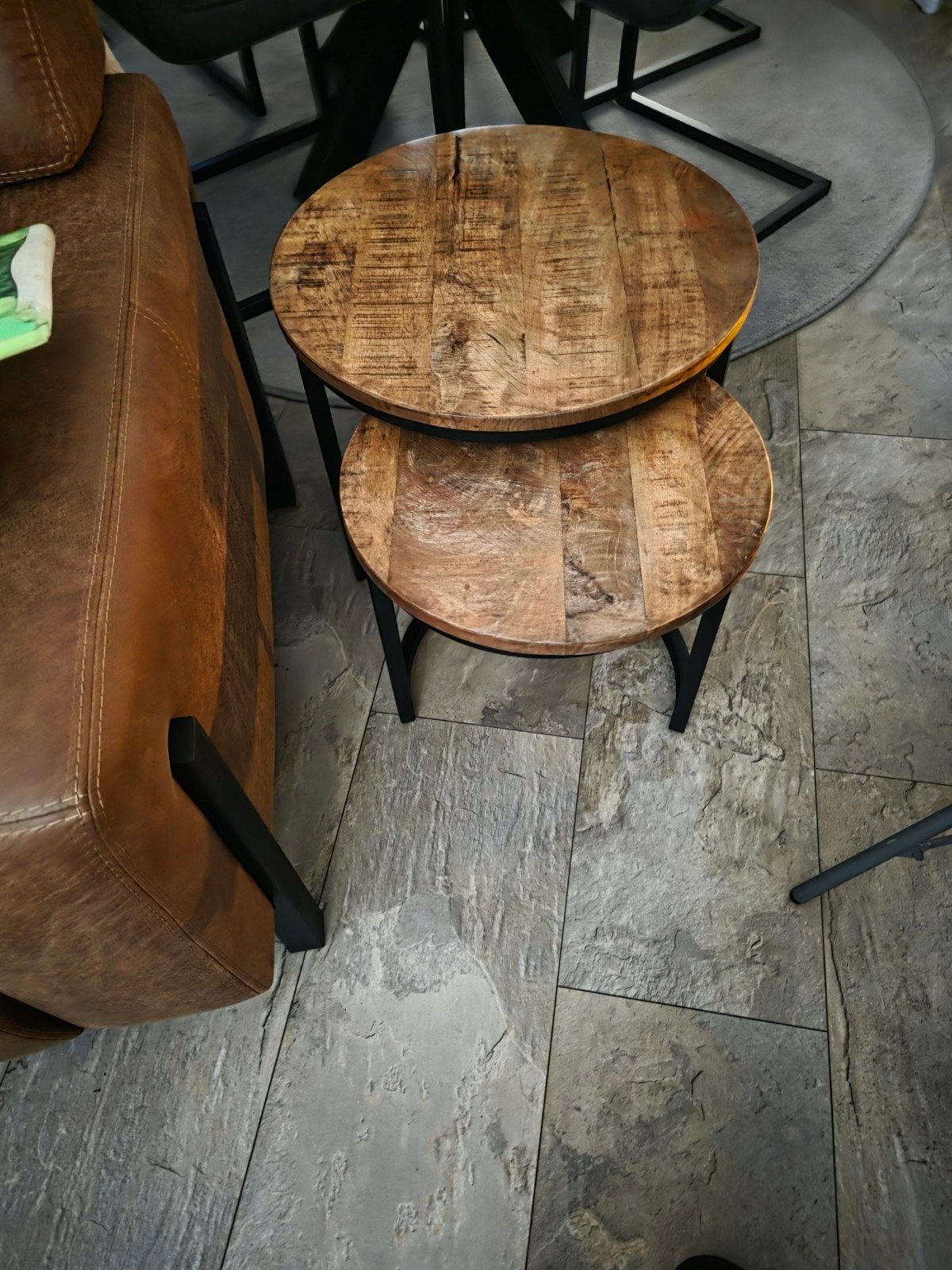 2 tafeltjes, Minder dan 55 cm, Rond, Indistrueel, Hout