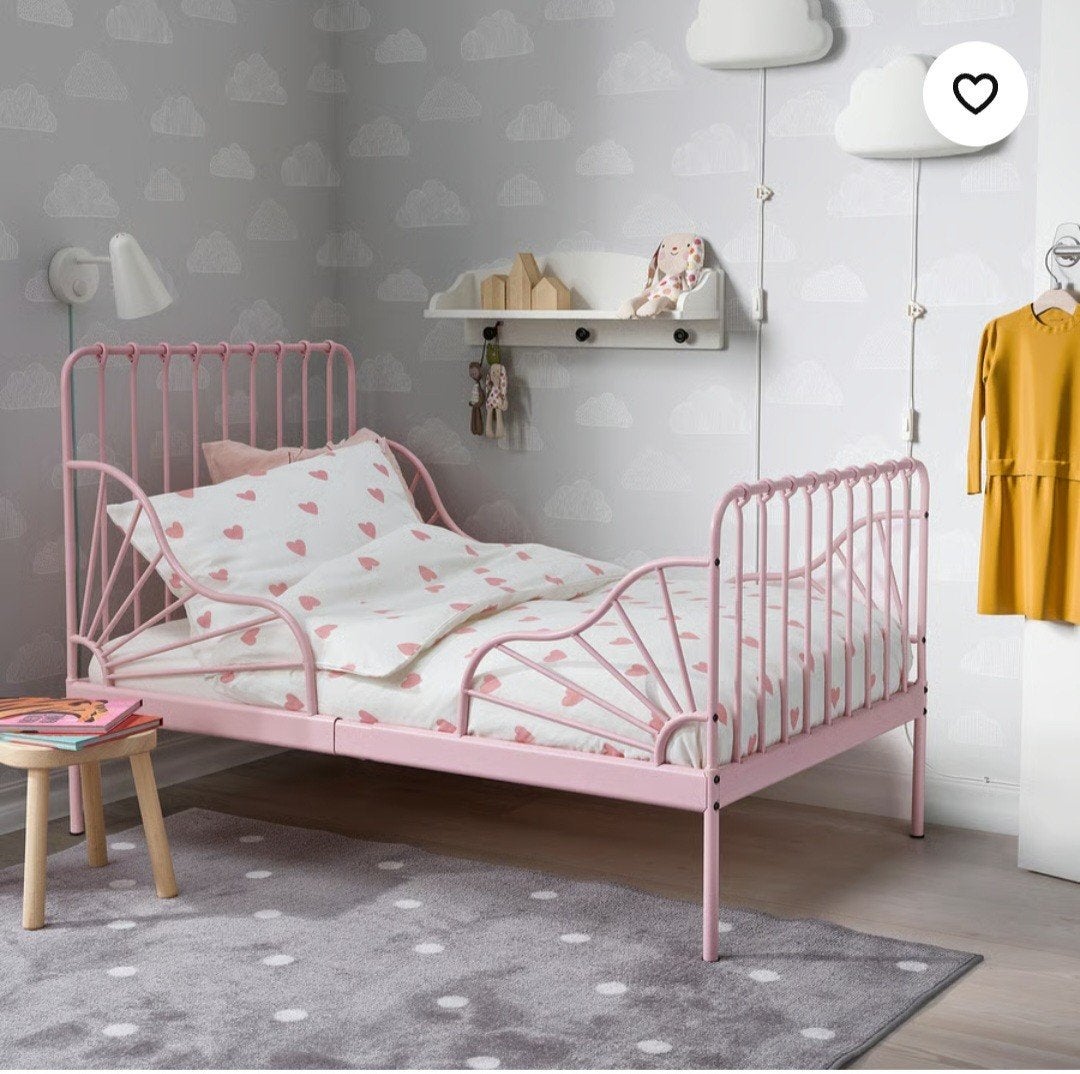 IKEA MINNEN uitschuifbaar kinderbed - Roze, Ophalen, 80 cm, 200 cm, Metaal