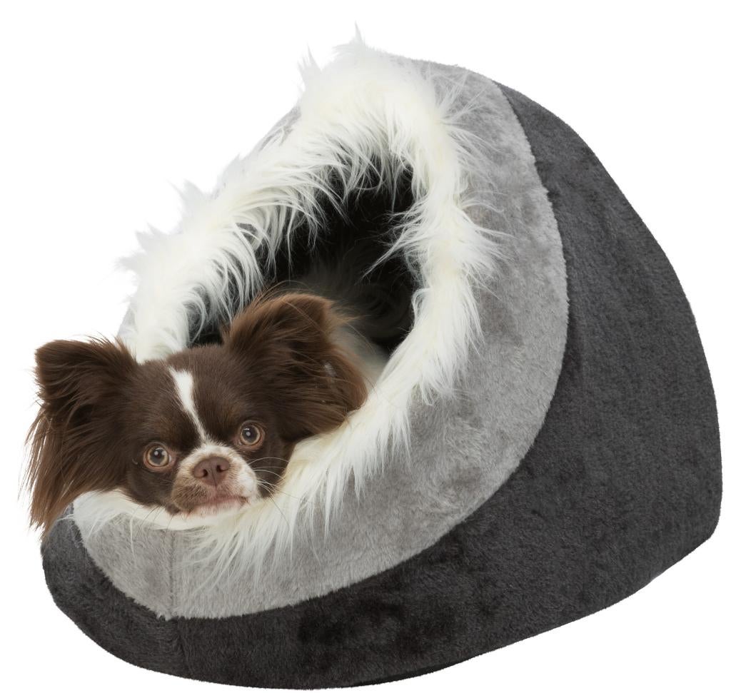 Hondenmand hondenhuisje iglo grijs met fluffy rand € 22,50, Dieren en Toebehoren, Hondenmanden, ., Ophalen of Verzenden, Pluche