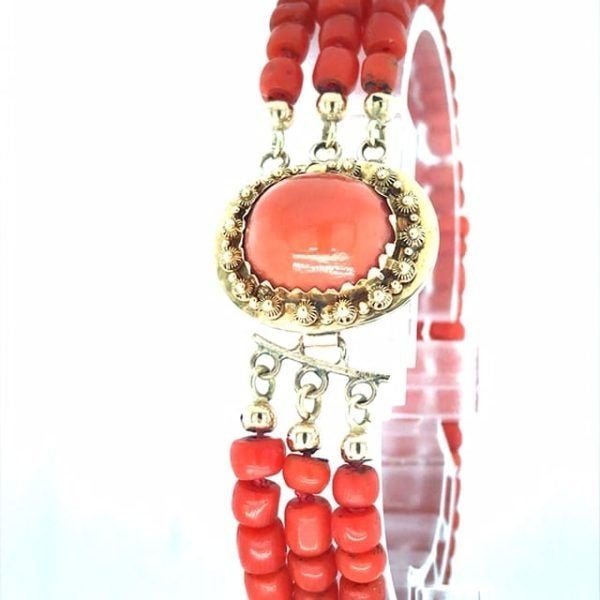 antieke Bloedkoraal armband, Sieraden, Tassen en Uiterlijk, Verzenden, Goud, Armband, Met edelsteen