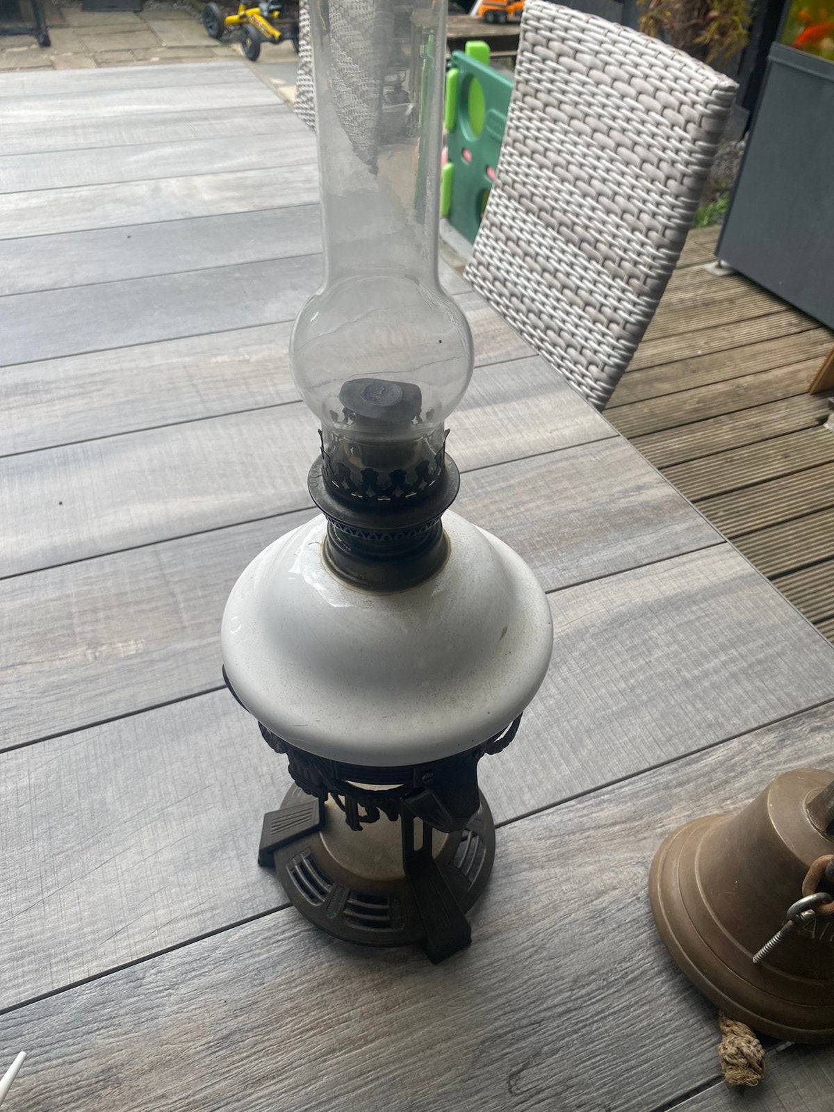 Koperen messing olie lamp antiek, Ophalen of Verzenden