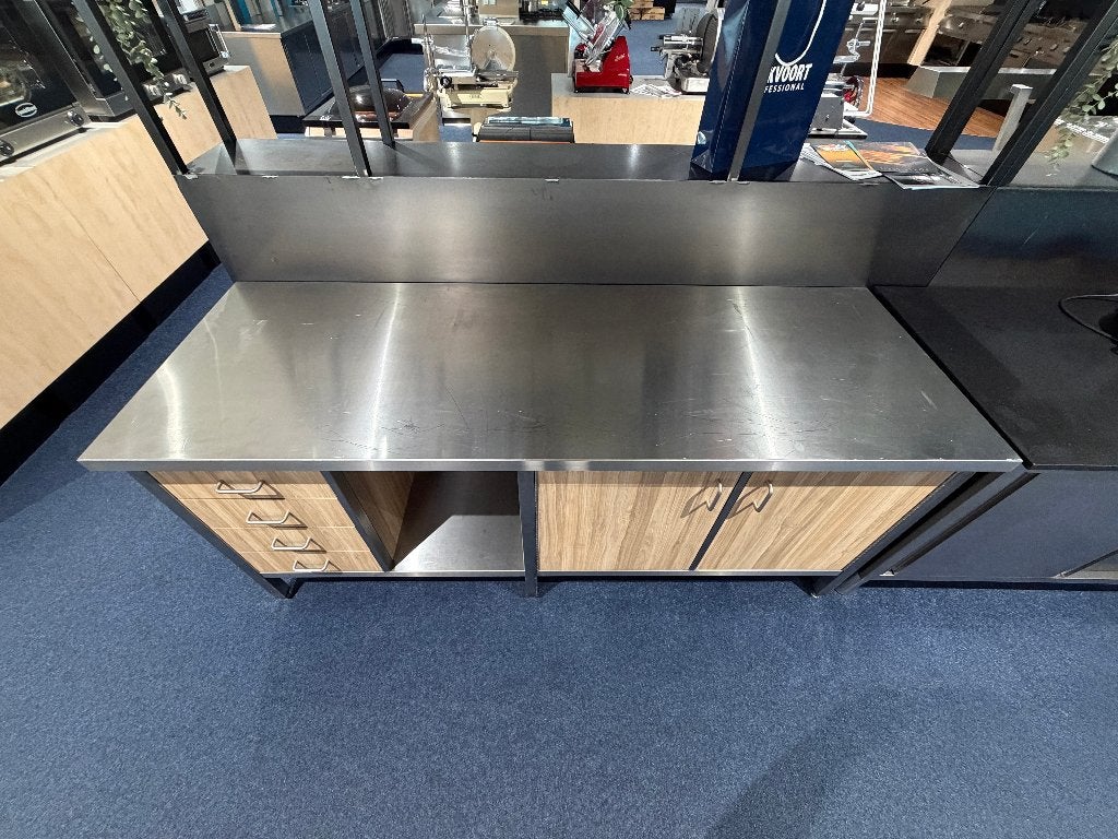 RVS werktafel met volkern ladenblok en draaideurkast, Ophalen of Verzenden, Gebruikt, Meubilair