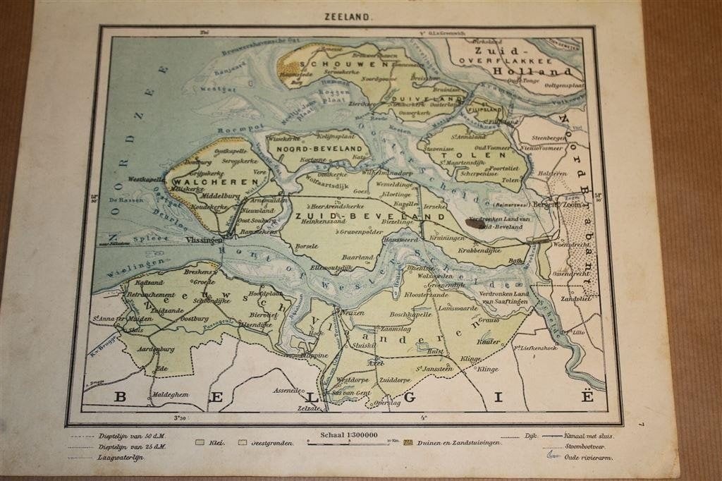 Antieke provinciekaart - Zeeland - Circa 1920, Gelezen, Ophalen of Verzenden, Landkaart, 1800 tot 2000
