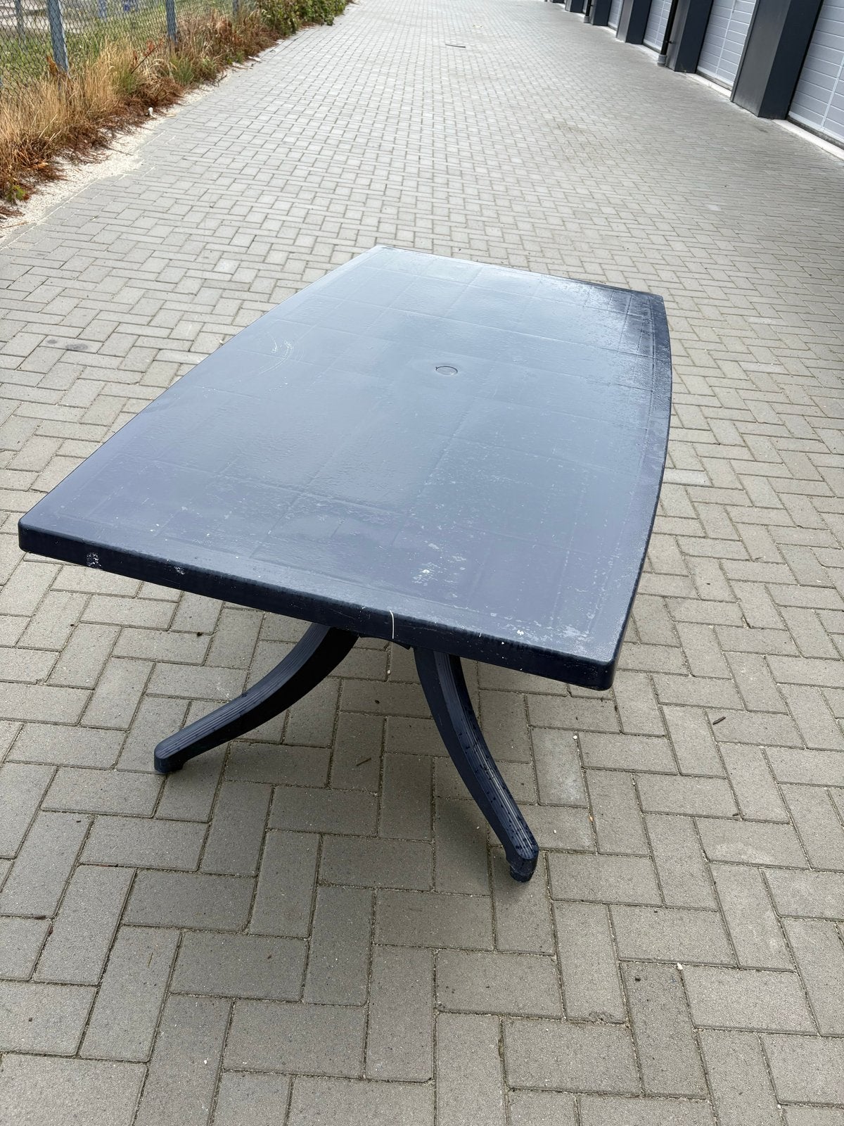 Tuintafel met parasolgat (parasol optioneel), Ophalen, Gebruikt, Rechthoekig, Kunststof