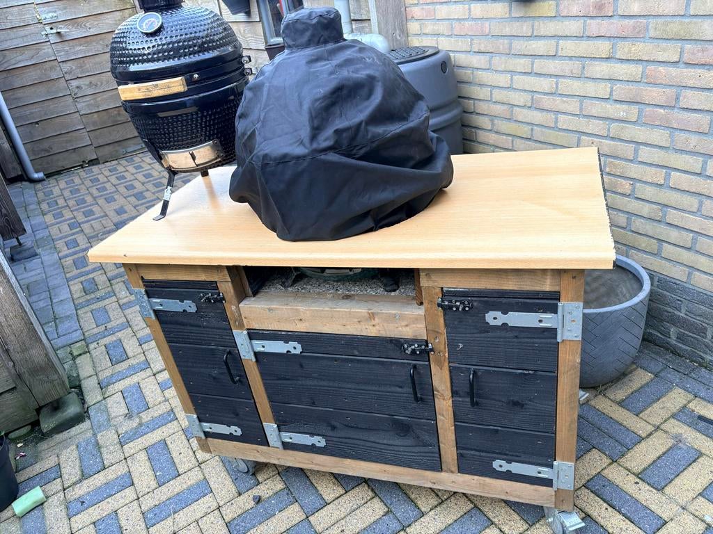 Keij kamado met kast en accessoires, Ophalen, Gebruikt, Houtskool, Inbouw