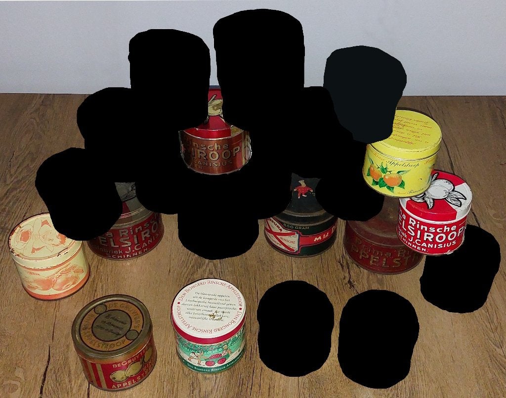 9 oude Rinsche Rinse Appelstroop blikken, Ophalen of Verzenden, Gebruikt, Overige