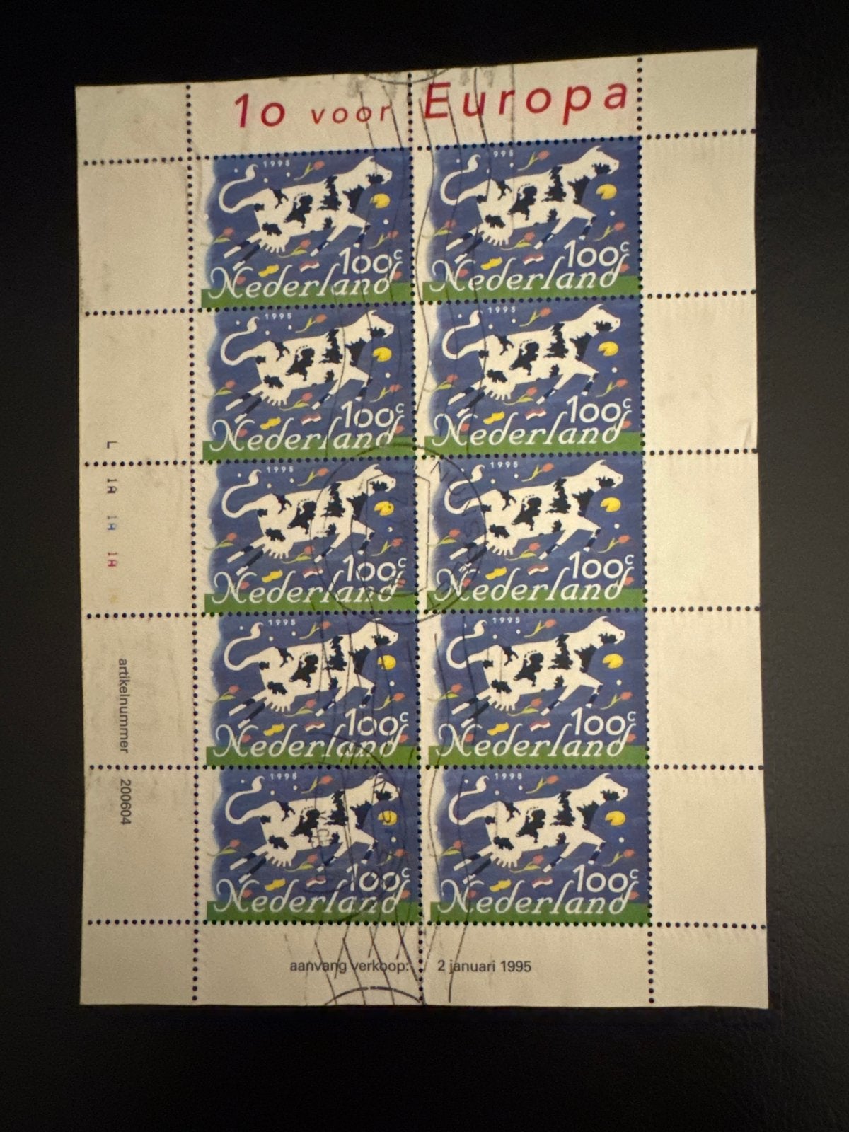 Blok gestempeld postzegels '10 voor Europa' - Koeien, Ophalen of Verzenden, Na 1940, Postfris