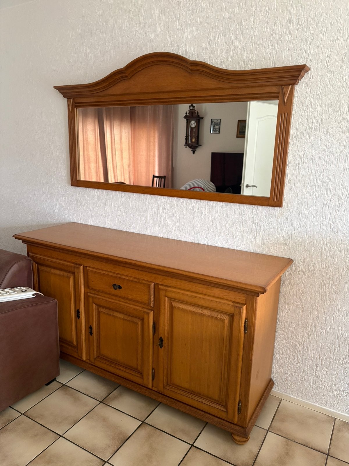 Eiken dressoir met spiegel, Ophalen, Zo goed als nieuw, 25 tot 50 cm