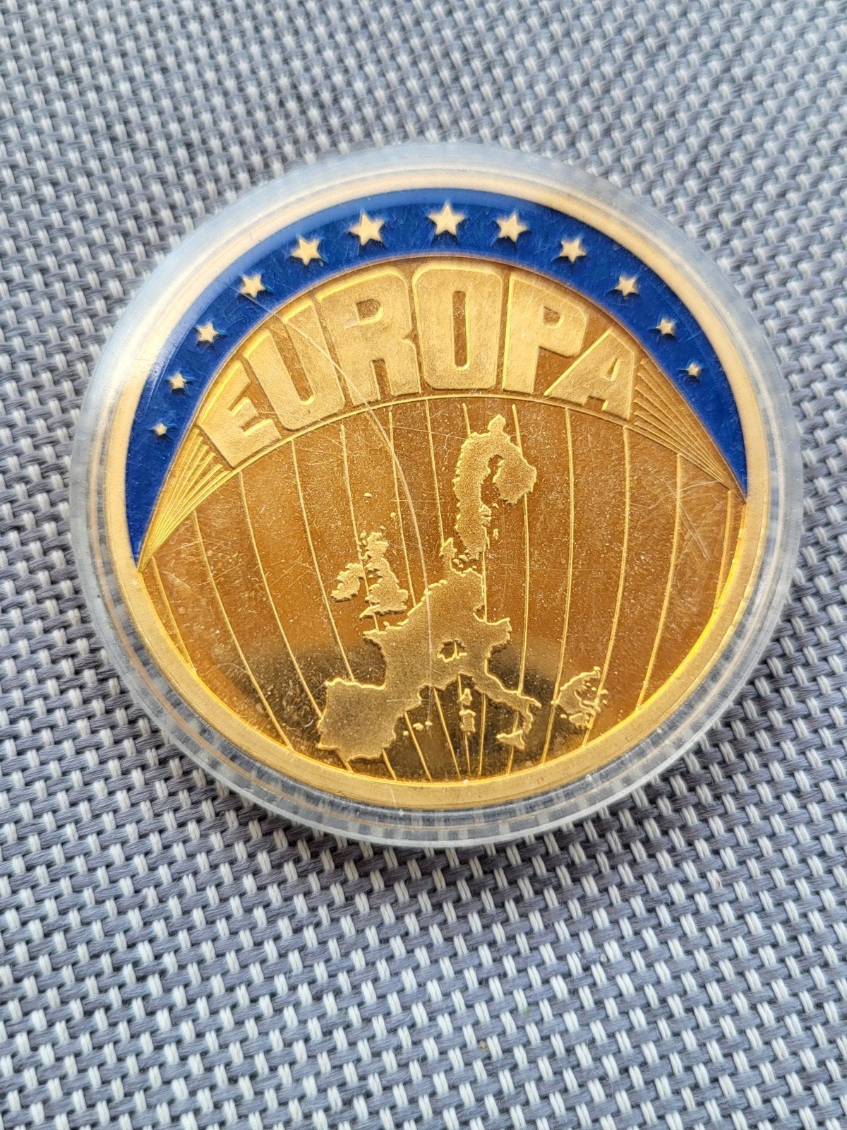 Zware penning ECU Europa 1997 met stier in capsule, Ophalen of Verzenden, Overige materialen