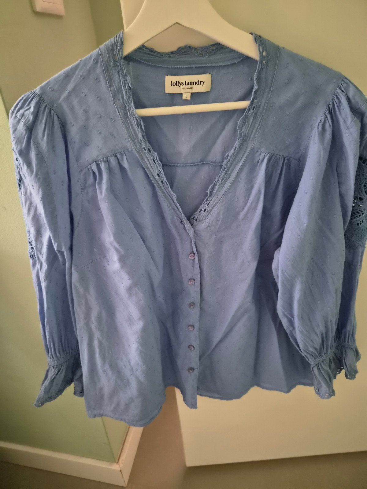 Lollys Laundry blouse met broderie en lange mouwen, Blauw, Ophalen of Verzenden, Zo goed als nieuw, Maat 36 (S)