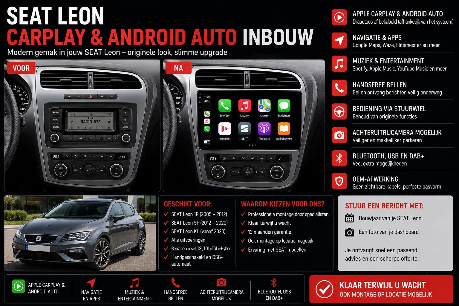 SEAT Leon CarPlay & Android Auto Inbouw, Ophalen, Nieuw