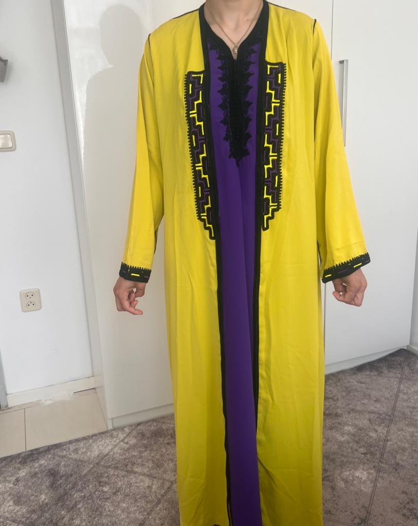 Kimono geel/paars, Kleding | Heren, Maat 48/50 (M), Geboorte of Huwelijk, Ophalen of Verzenden, Zo goed als nieuw