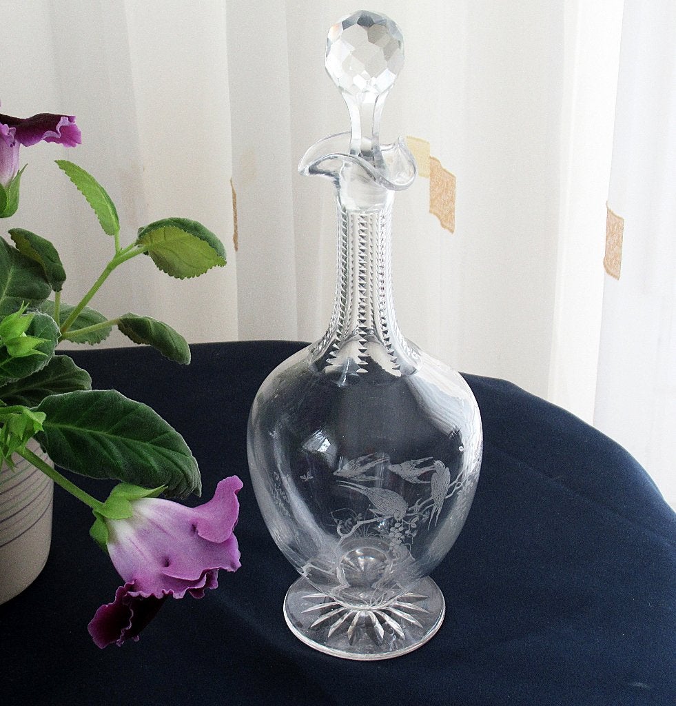Antieke France loodkristalen karaf met geslepen ornament 19e, Antiek en Kunst, Antiek | Glas en Kristal, Ophalen of Verzenden