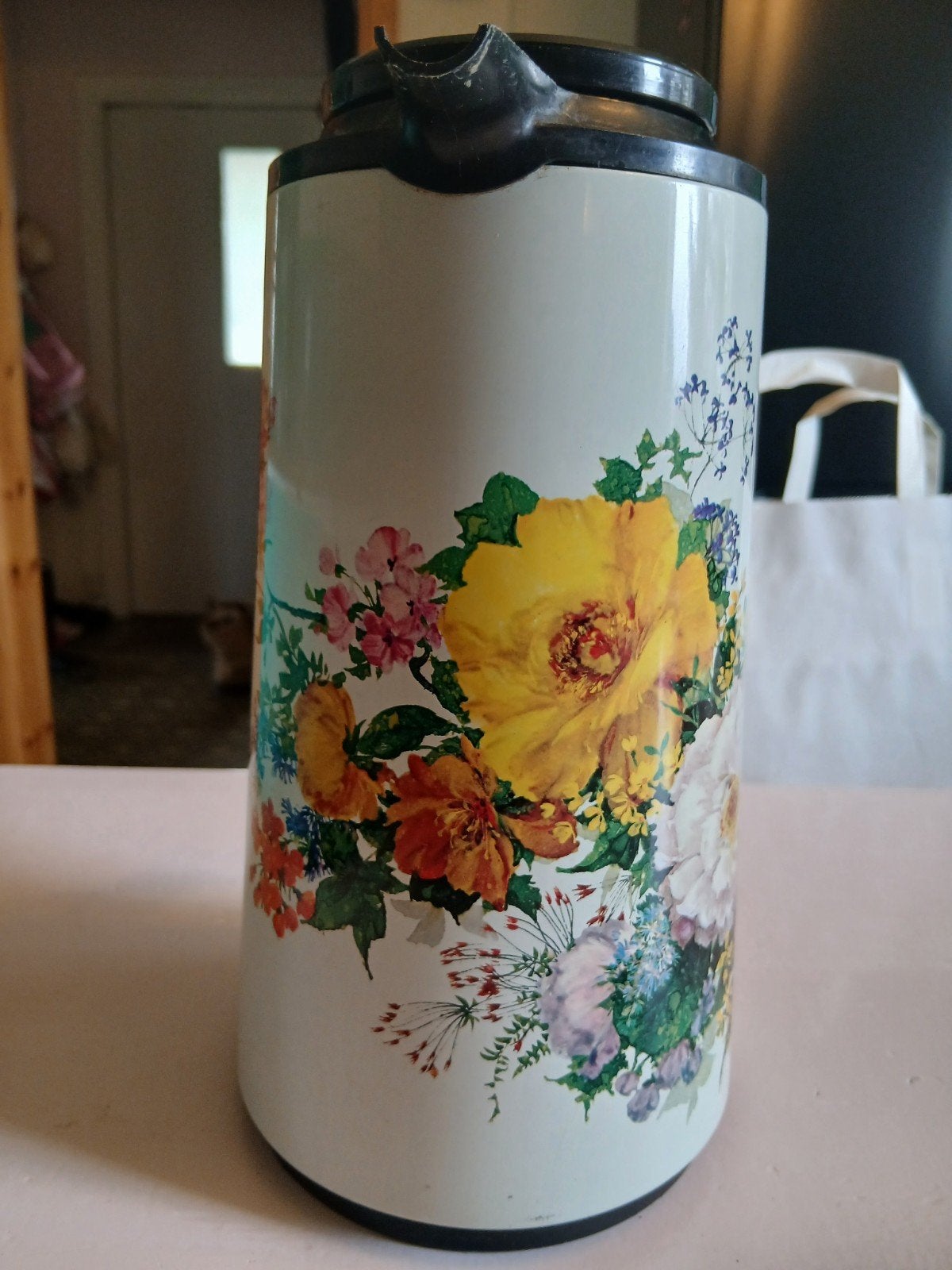 Vintage Thermoskan met Bloemenprint, Ophalen of Verzenden, Metaal, Meerkleurig, Overige merken