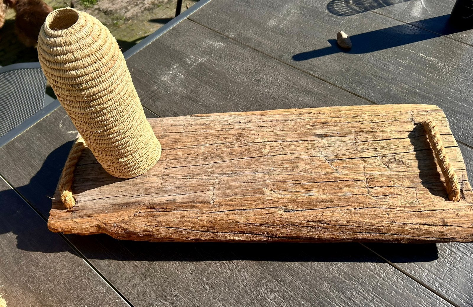 Prachtige robuuste borrelplank van oude meerpaal, Hout, Ophalen of Verzenden, Bruin, Landelijk