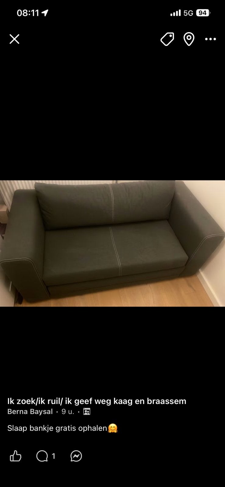 Gratis slaap bankje 1.40 breed, Ophalen, Zo goed als nieuw, Tweepersoons, 140 cm
