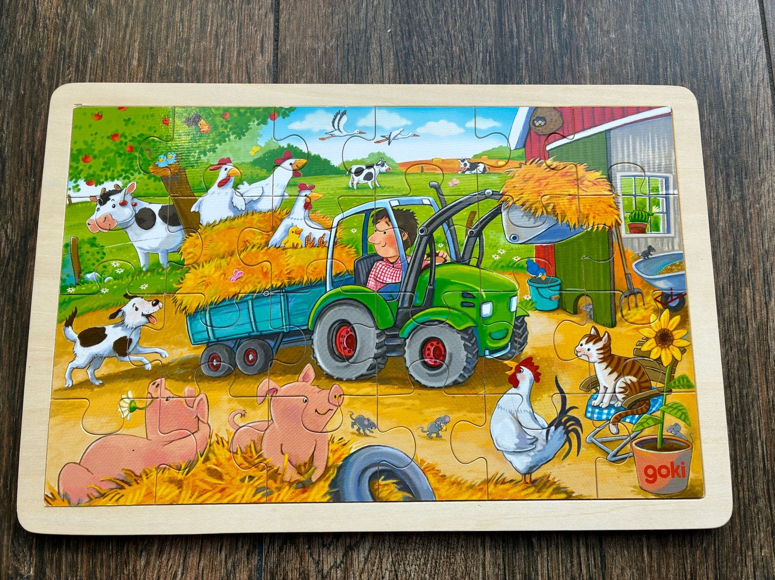 Goki houten boerderij puzzel 24 stukjes, Ophalen, 2 tot 4 jaar, 10 tot 50 stukjes, Nieuw