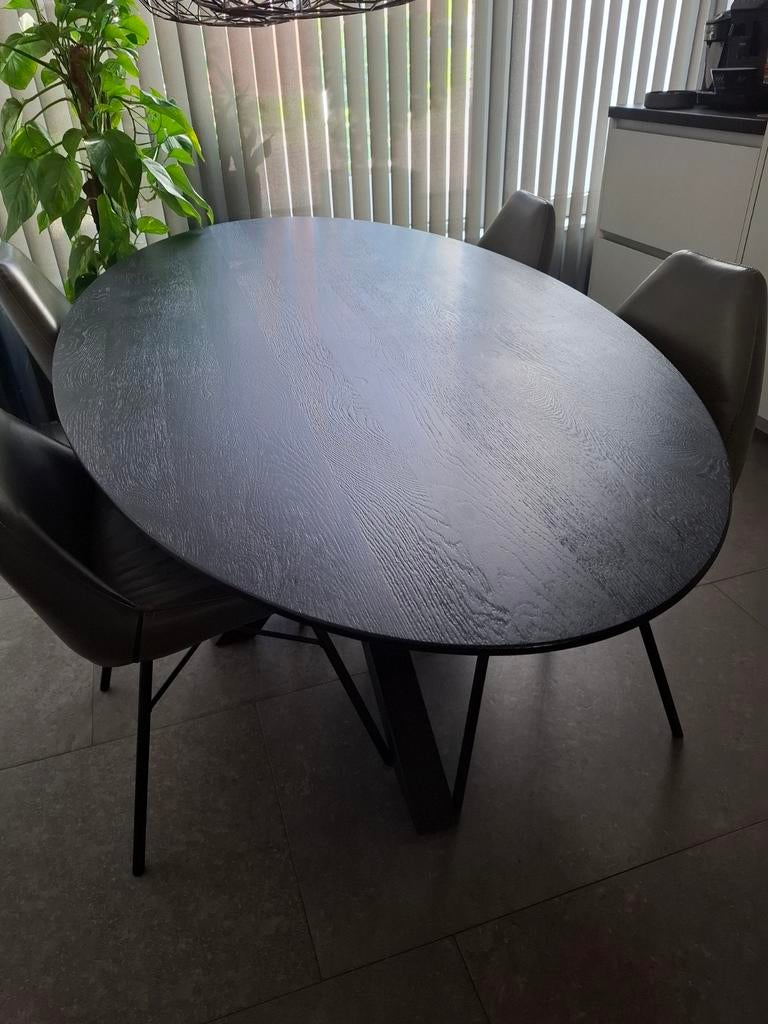 Ovale eiken eettafel 200x100 met facetgeslepen blad, Ophalen, Gebruikt, 50 tot 100 cm, 150 tot 200 cm