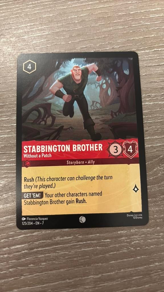 Disney Lorcana Stabbington brother 125-204 7ARI nonfoil, Ophalen of Verzenden, Zo goed als nieuw, Losse kaart