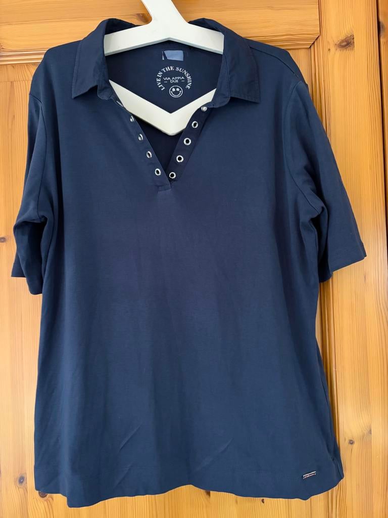Polo blauw vhals via appia due 44 krt mouw oto 58 lengte 69, Kleding | Dames, Ophalen of Verzenden, Zo goed als nieuw, Maat 42/44 (L)