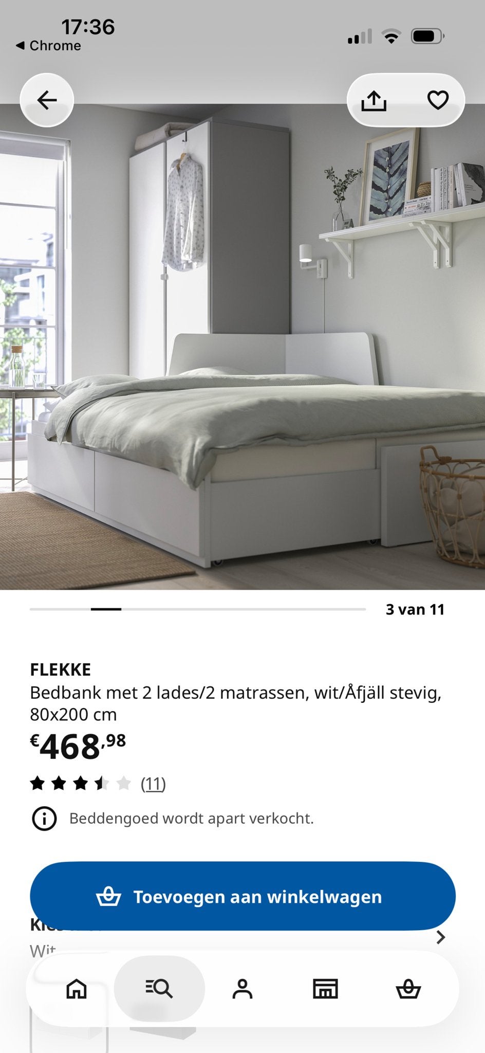 IKEA FLEKKE Bedbank met 2 lades en 2 matrassen, wit, Huis en Inrichting, Wit, Tweepersoons, Ophalen of Verzenden, Zo goed als nieuw